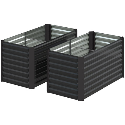 Raised Flower Bed Set of 2 Rectangular Raised Planters, Garden Boxes, Open Bottom, Raised Garden Beds in Galvanized Steel for Herbs, Fruits, Vegetables, or Flowers, 120x60x60 cm, Dark Grey