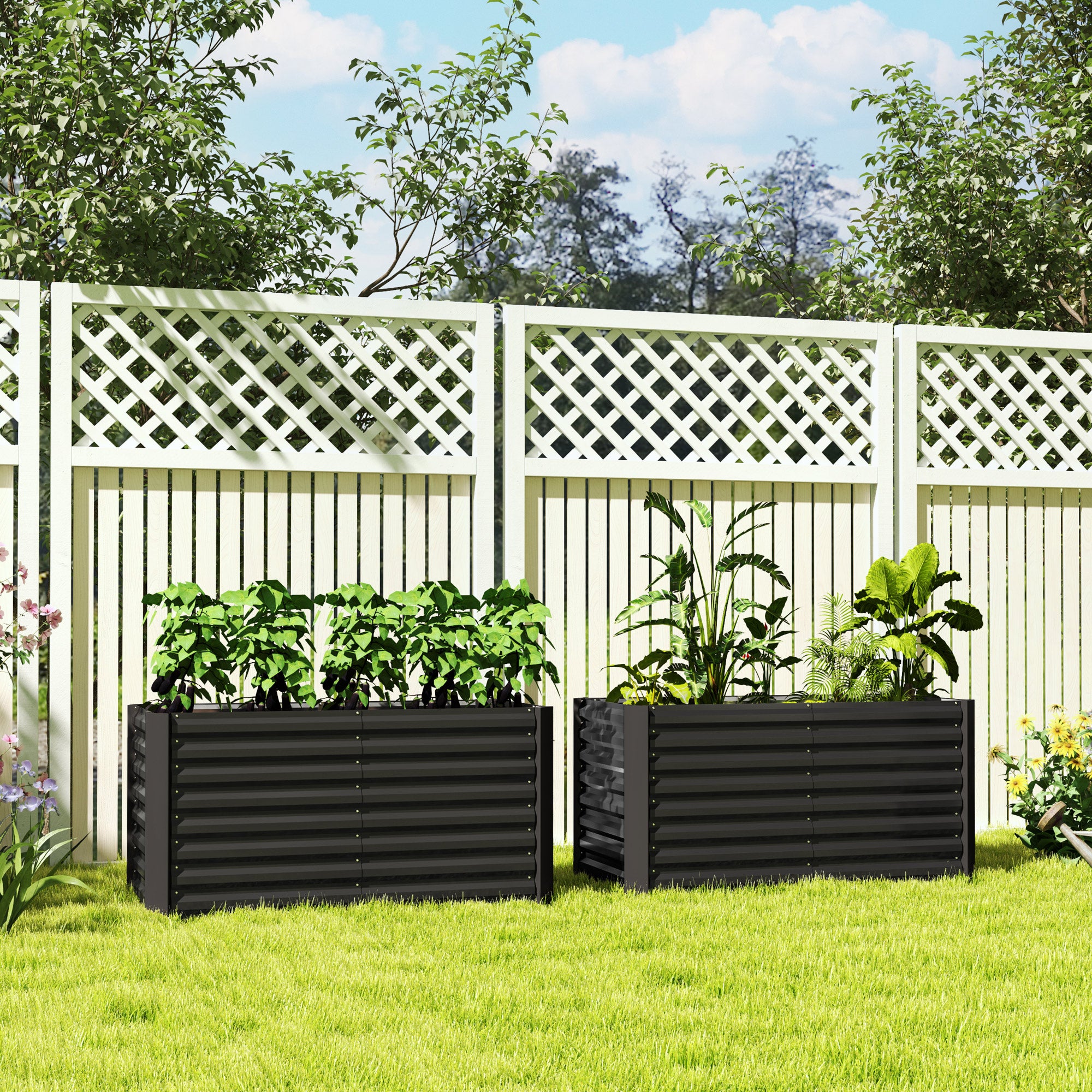Raised Flower Bed Set of 2 Rectangular Raised Planters, Garden Boxes, Open Bottom, Raised Garden Beds in Galvanized Steel for Herbs, Fruits, Vegetables, or Flowers, 120x60x60 cm, Dark Grey