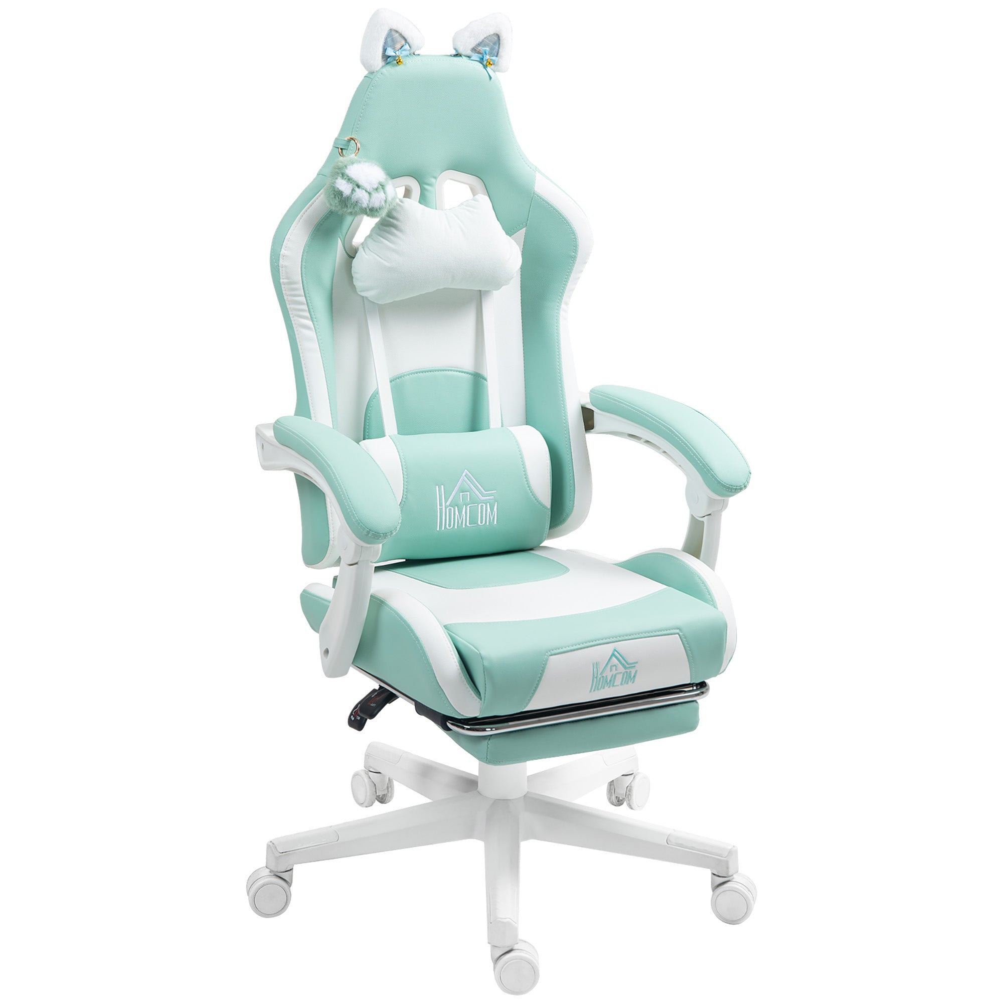 Gaming Chair with Cat Ear Design Reclining Gamer Chair with Adjustable Height Retractable Footrest Lumbar Support and Detachable Headrest Chair for Office Study Light Blue
