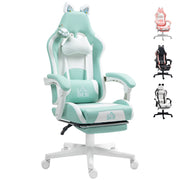 Gaming Chair with Cat Ear Design Reclining Gamer Chair with Adjustable Height Retractable Footrest Lumbar Support and Detachable Headrest Chair for Office Study Light Blue