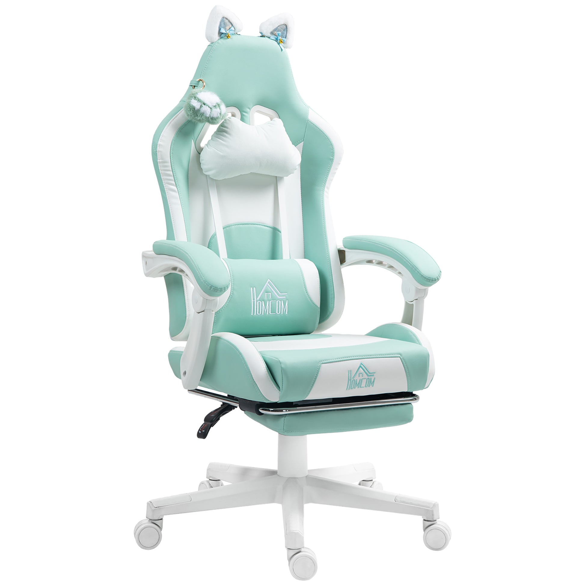 Gaming Chair with Cat Ear Design Reclining Gamer Chair with Adjustable Height Retractable Footrest Lumbar Support and Detachable Headrest Chair for Office Study Light Blue