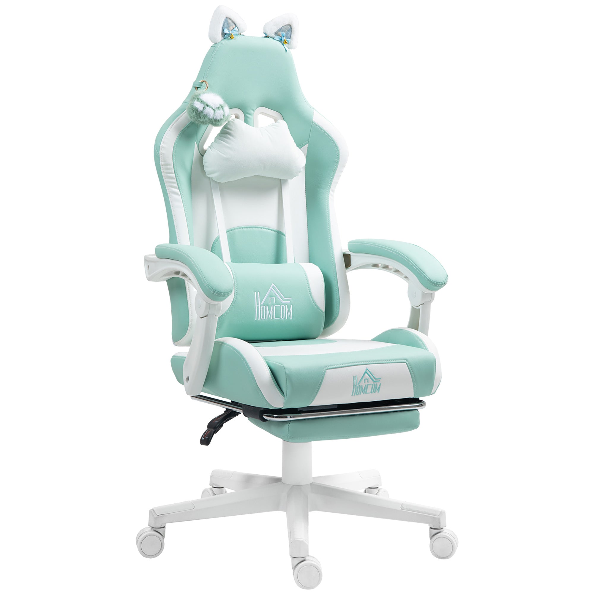 Gaming Chair with Cat Ear Design Reclining Gamer Chair with Adjustable Height Retractable Footrest Lumbar Support and Detachable Headrest Chair for Office Study Light Blue