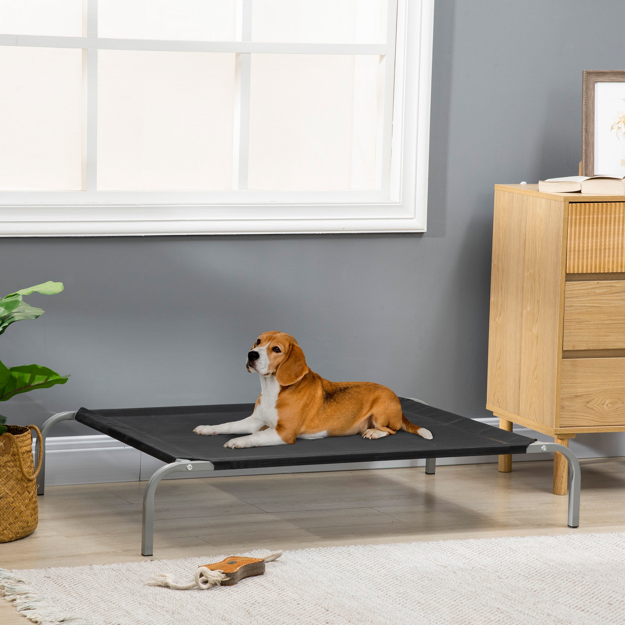 Raised Pet Bed for Dogs Cats Breathable Pet Bed 110x75x20 cm for Sleeping Relaxing with Steel Frame for Indoor Outdoor Black