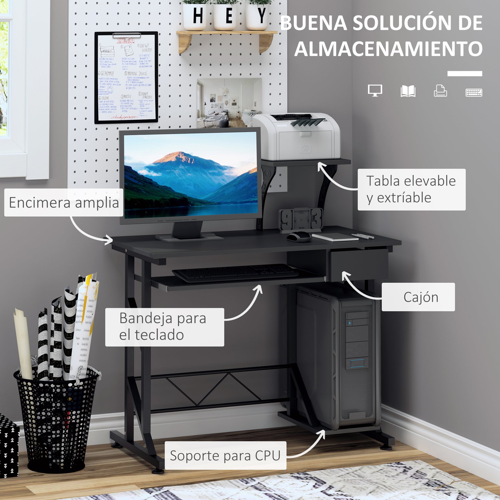 Computer Desk Study Table with Keyboard Tray and Drawer Home Office Workstation 90x50x100 cm Black