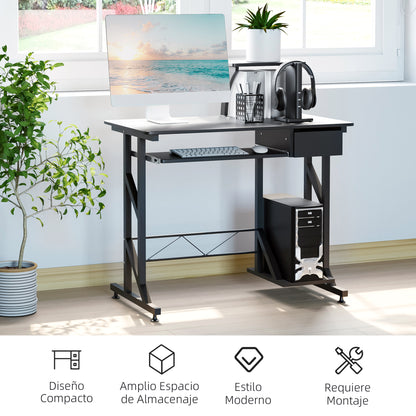 Computer Desk Study Table with Keyboard Tray and Drawer Home Office Workstation 90x50x100 cm Black