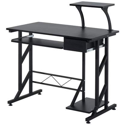 Computer Desk Study Table with Keyboard Tray and Drawer Home Office Workstation 90x50x100 cm Black