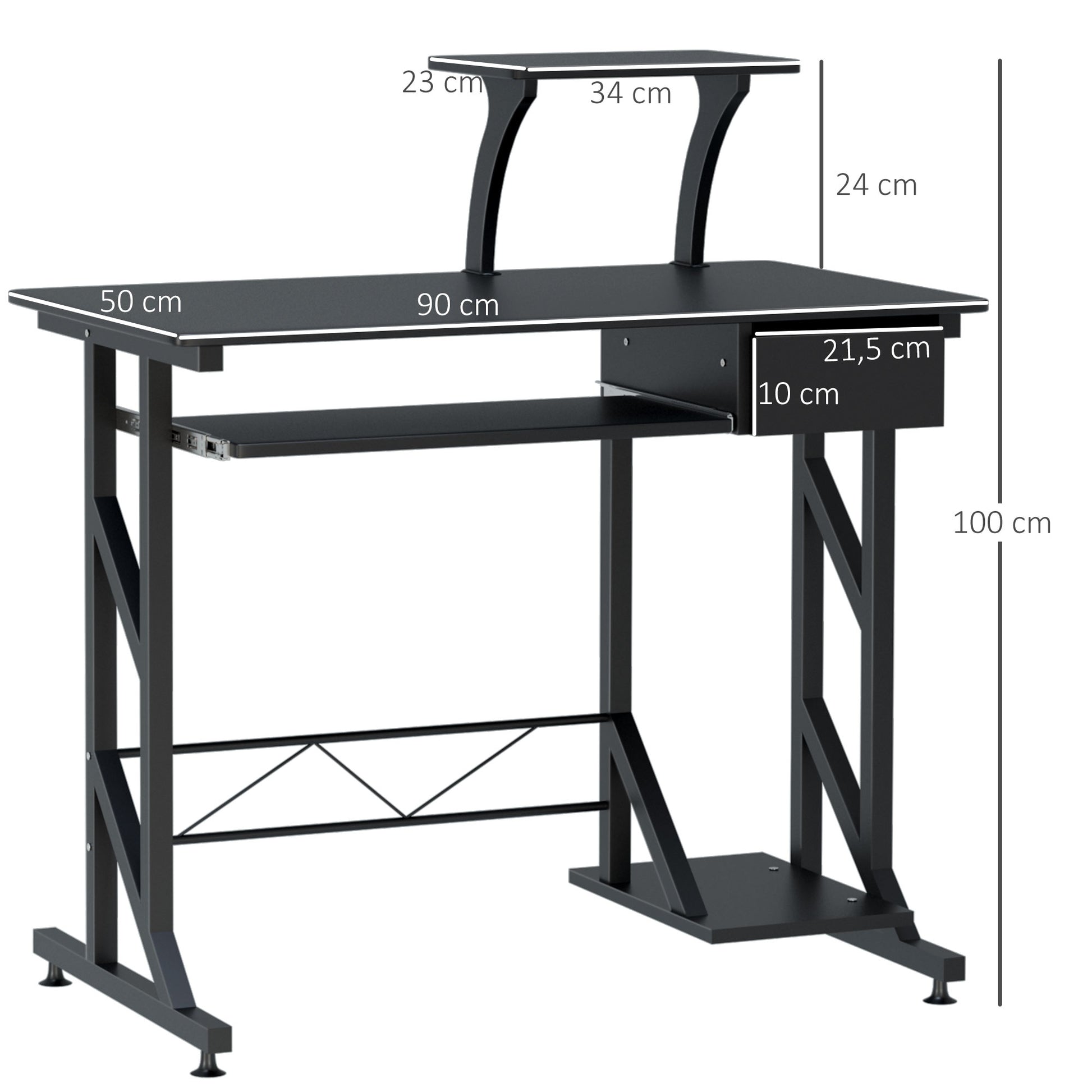 Computer Desk Study Table with Keyboard Tray and Drawer Home Office Workstation 90x50x100 cm Black