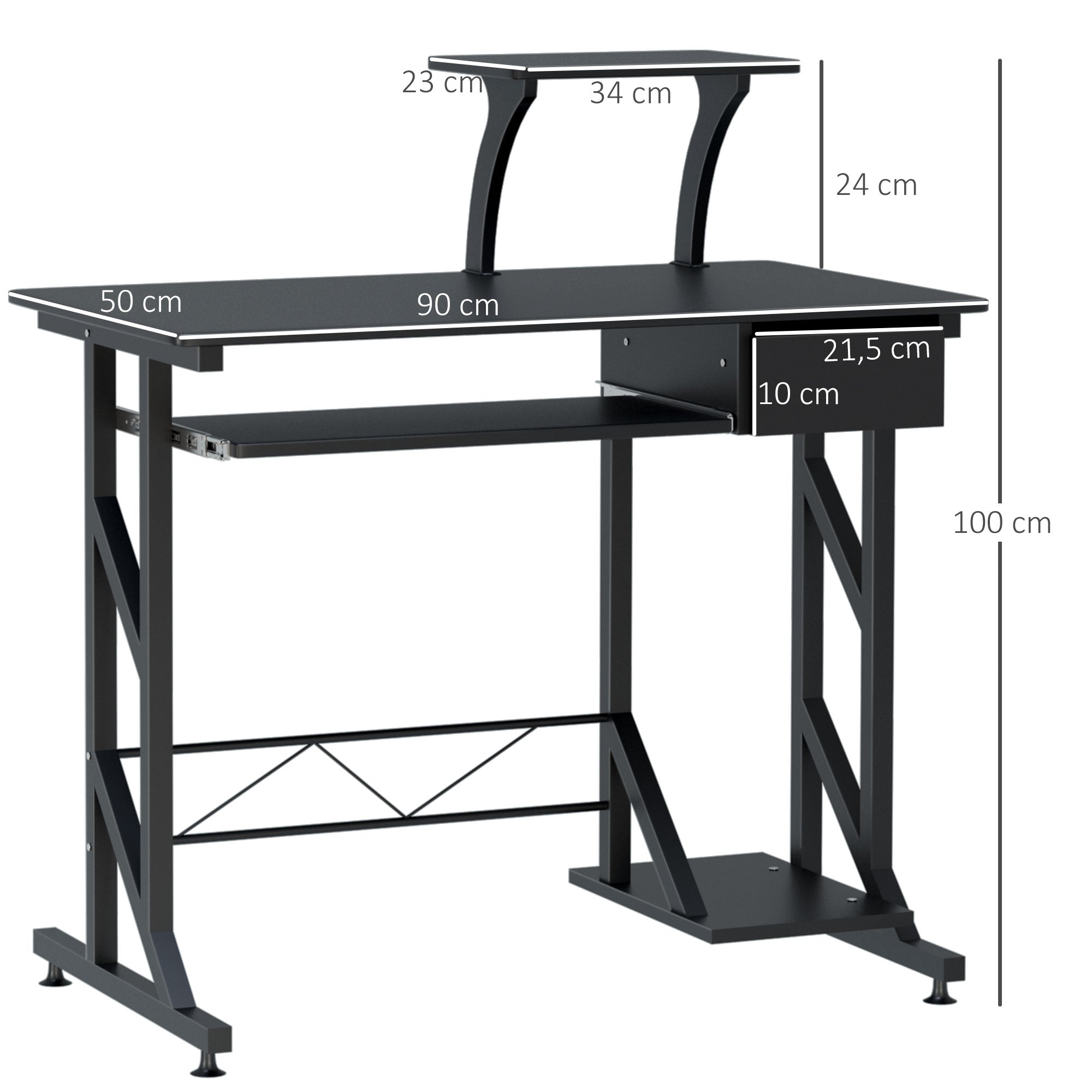 Computer Desk Study Table with Keyboard Tray and Drawer Home Office Workstation 90x50x100 cm Black