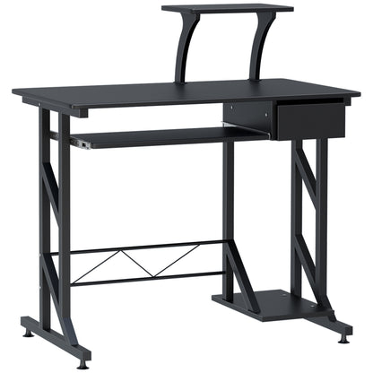 Computer Desk Study Table with Keyboard Tray and Drawer Home Office Workstation 90x50x100 cm Black