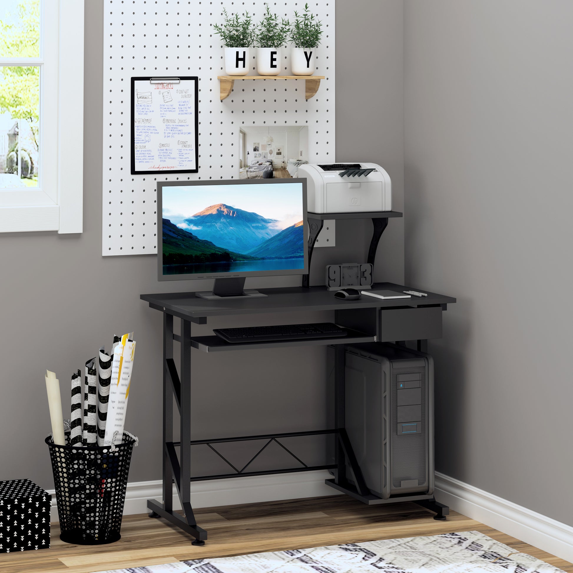 Computer Desk Study Table with Keyboard Tray and Drawer Home Office Workstation 90x50x100 cm Black