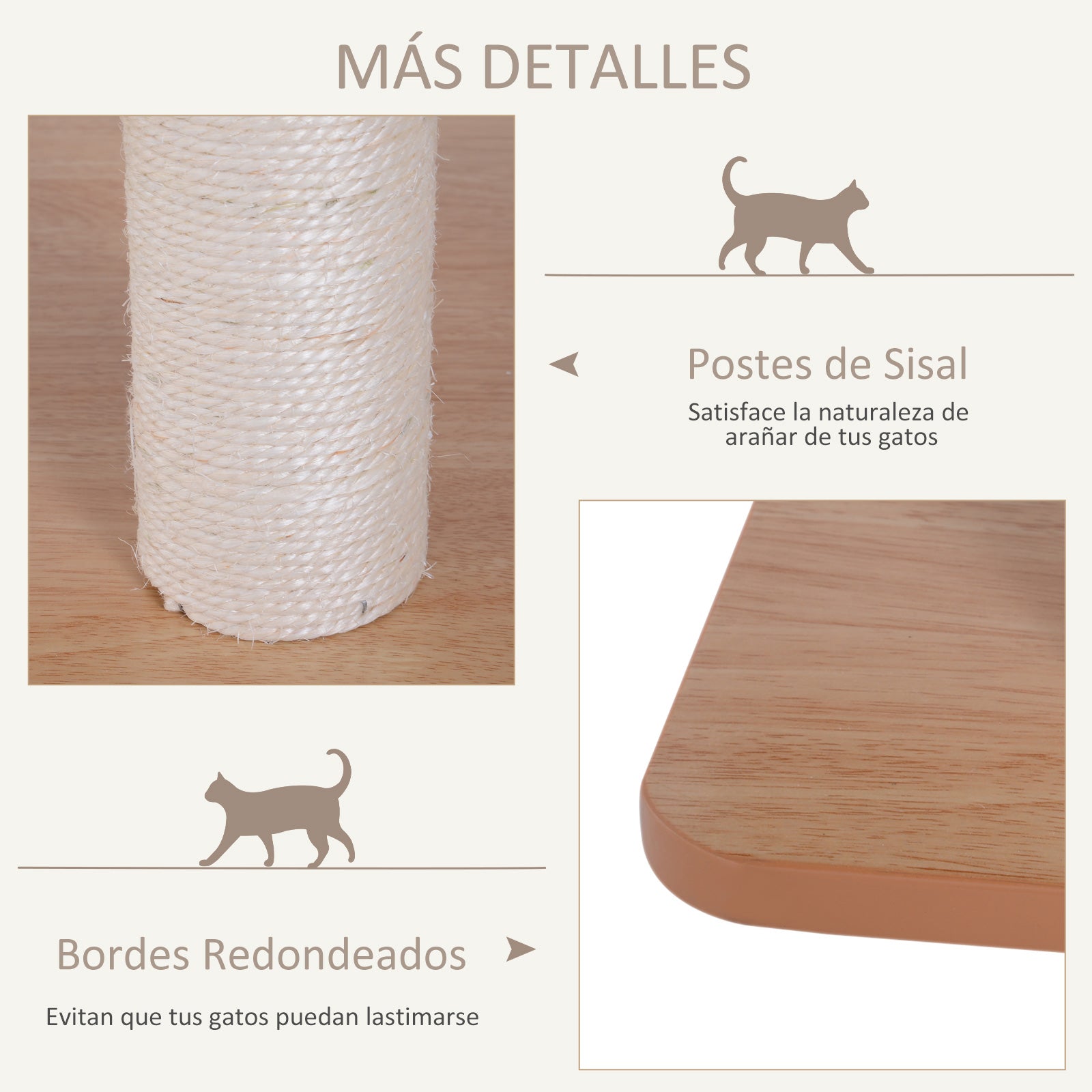Wooden Cat Scratching Tree 71.5x49.5x120 cm Cat Tower with Cave Platforms Sisal Scratching Posts Soft Plush Cushions and Hanging Balls Natural