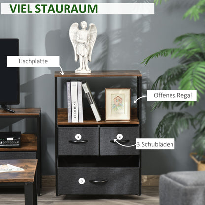 Drawer Chest with 3 Fabric Drawers Storage Cabinet Dresser with Shelf Handles, Modern Design Storage Chest Drawer Cabinet for Bedroom, Living Room Black