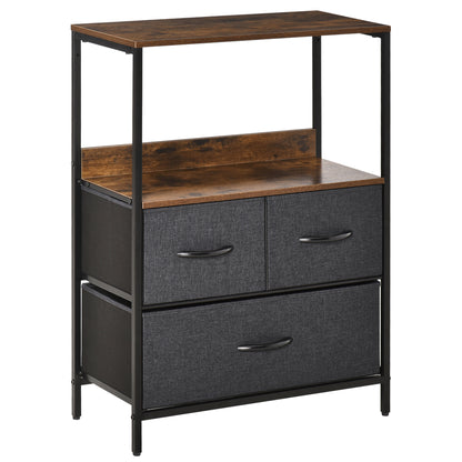 Drawer Chest with 3 Fabric Drawers Storage Cabinet Dresser with Shelf Handles, Modern Design Storage Chest Drawer Cabinet for Bedroom, Living Room Black
