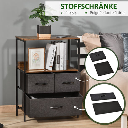 Drawer Chest with 3 Fabric Drawers Storage Cabinet Dresser with Shelf Handles, Modern Design Storage Chest Drawer Cabinet for Bedroom, Living Room Black