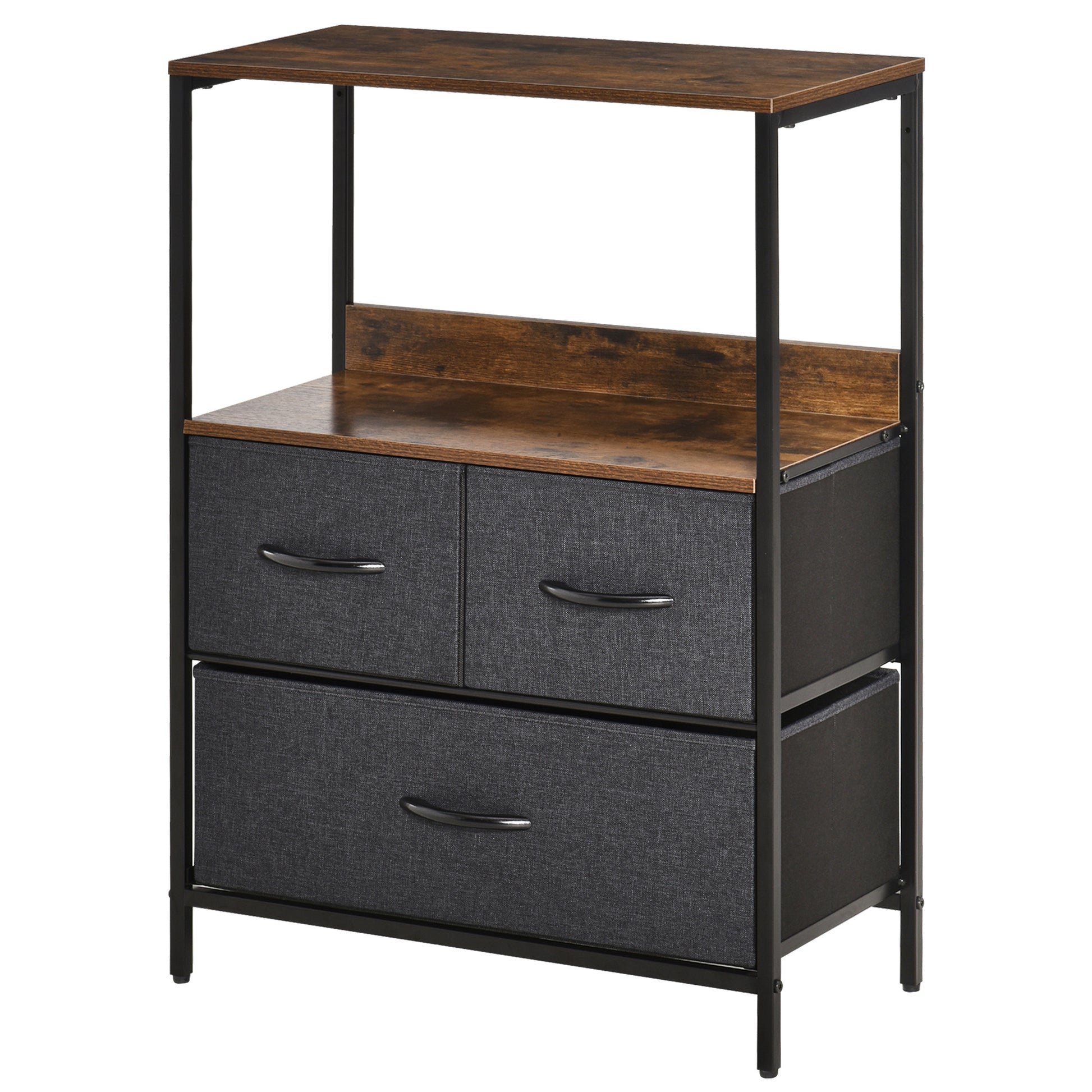 Drawer Chest with 3 Fabric Drawers Storage Cabinet Dresser with Shelf Handles, Modern Design Storage Chest Drawer Cabinet for Bedroom, Living Room Black