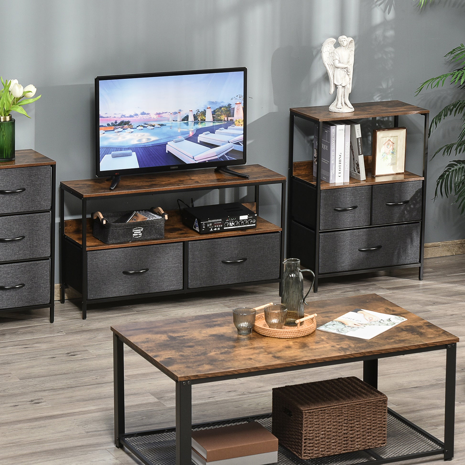 Drawer Chest with 3 Fabric Drawers Storage Cabinet Dresser with Shelf Handles, Modern Design Storage Chest Drawer Cabinet for Bedroom, Living Room Black