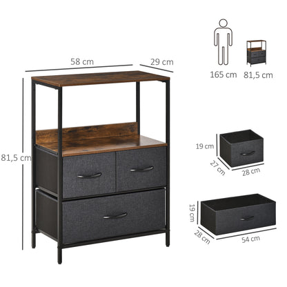 Drawer Chest with 3 Fabric Drawers Storage Cabinet Dresser with Shelf Handles, Modern Design Storage Chest Drawer Cabinet for Bedroom, Living Room Black
