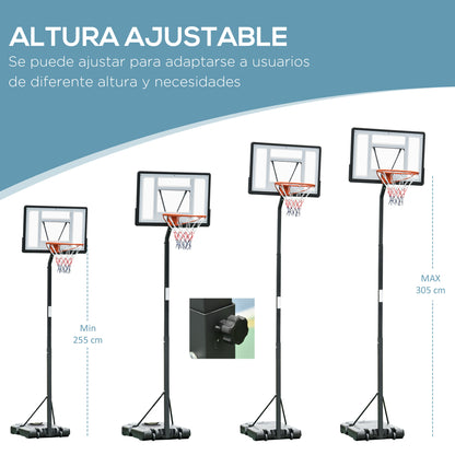 Basketball Hoop with Portable Adjustable Basketball Hoop Stand Height 302-352 cm with Wheels Fillable Base for Kids and Adults Black