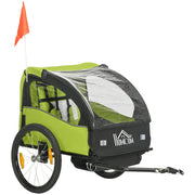 Bike Trailer for Kids +18 Months 2-Seater Stroller with Safety Belt Storage Space and Shock Absorber System 140x88x90 cm Green