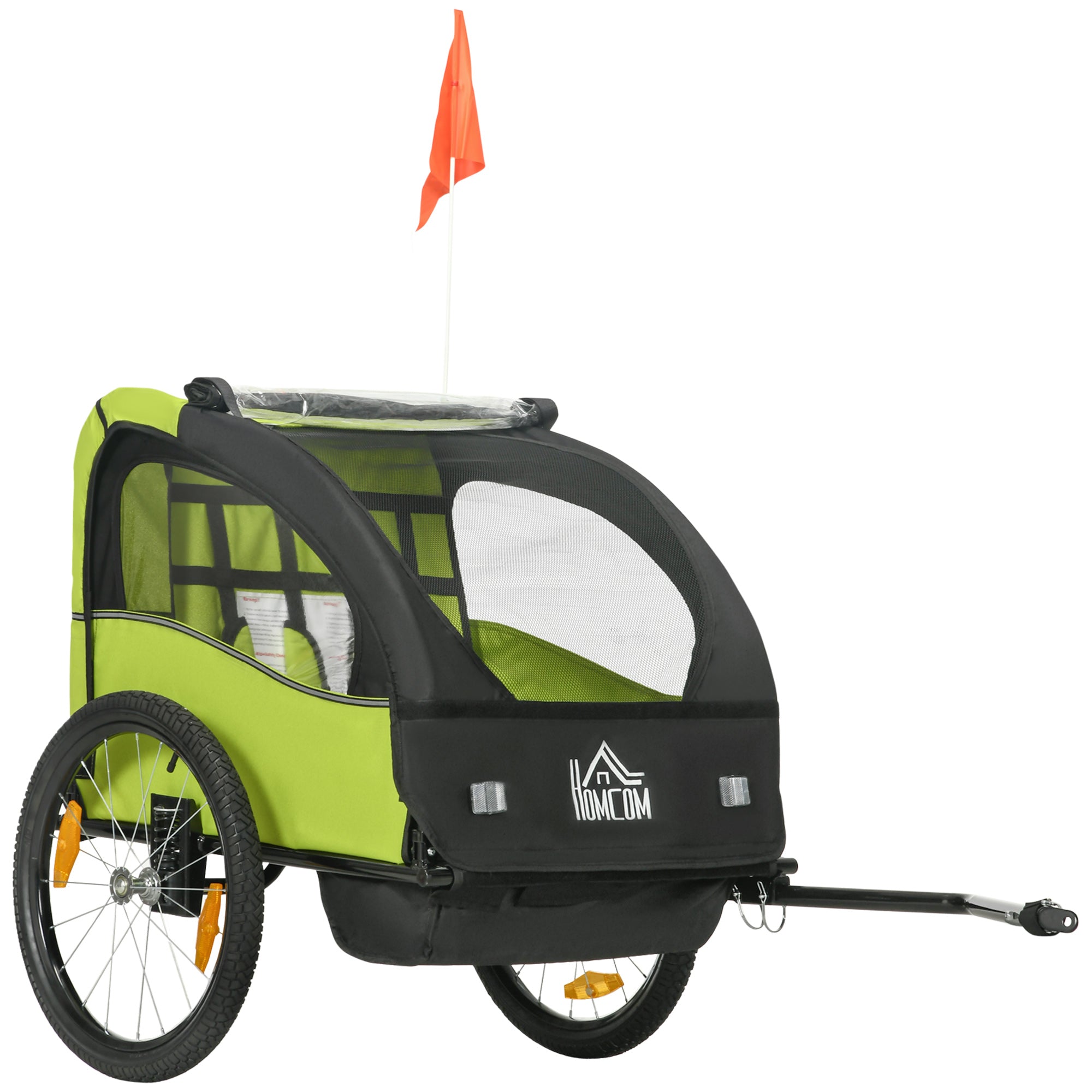 Bike Trailer for Kids +18 Months 2-Seater Stroller with Safety Belt Storage Space and Shock Absorber System 140x88x90 cm Green