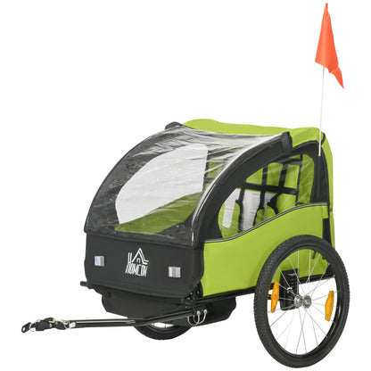 Bike Trailer for Kids +18 Months 2-Seater Stroller with Safety Belt Storage Space and Shock Absorber System 140x88x90 cm Green