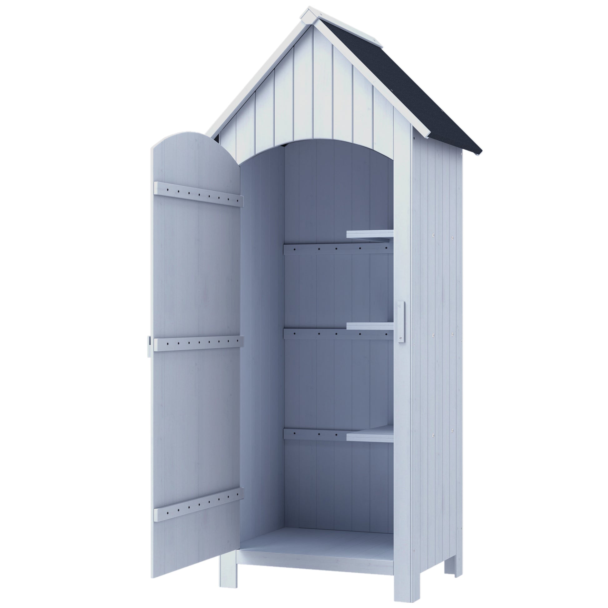 Garden Shed Wooden Outdoor Garden Cabin Garden Cabinet with Bituminous Roof 3 Shelves Door with Latch Outdoor Storage and Storage for Terrace 77.5 x 54.2 x 179.5 cm White