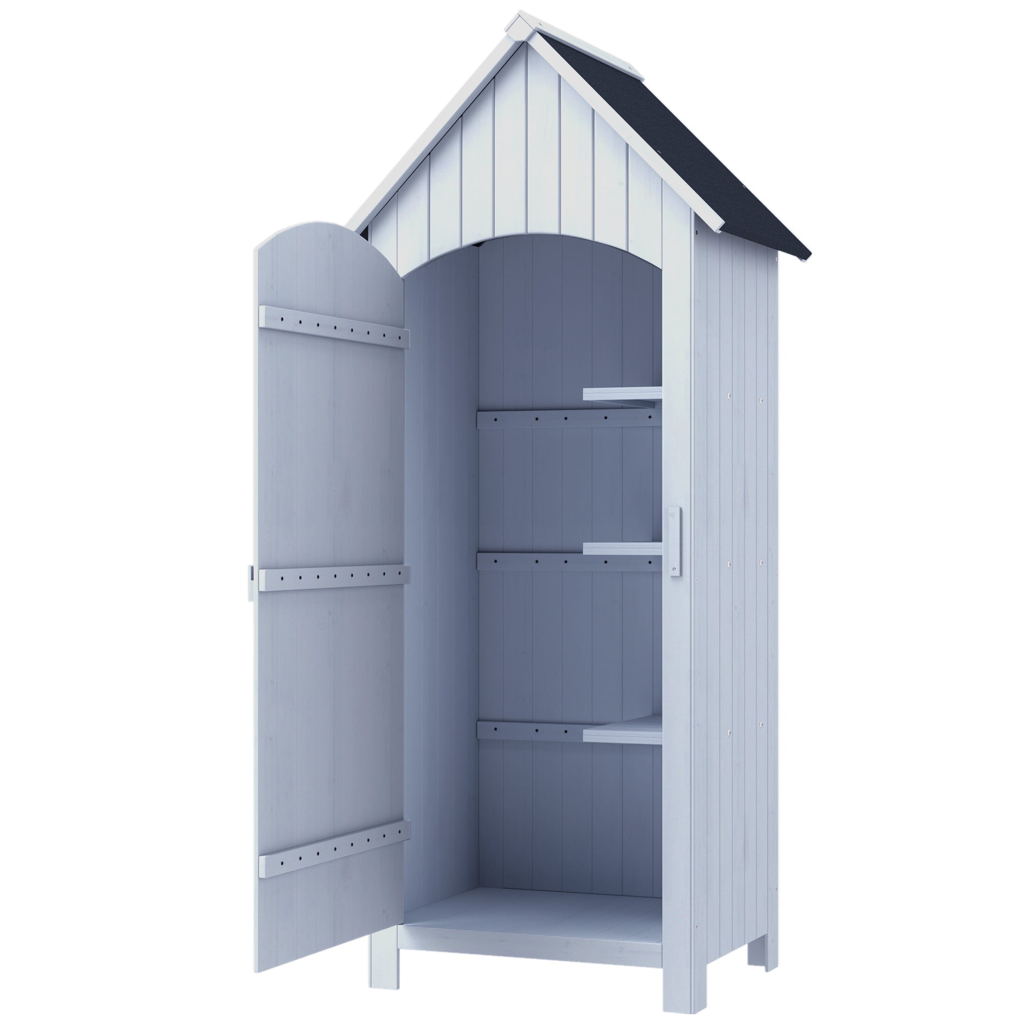 Garden Shed Wooden Outdoor Garden Cabin Garden Cabinet with Bituminous Roof 3 Shelves Door with Latch Outdoor Storage and Storage for Terrace 77.5 x 54.2 x 179.5 cm White