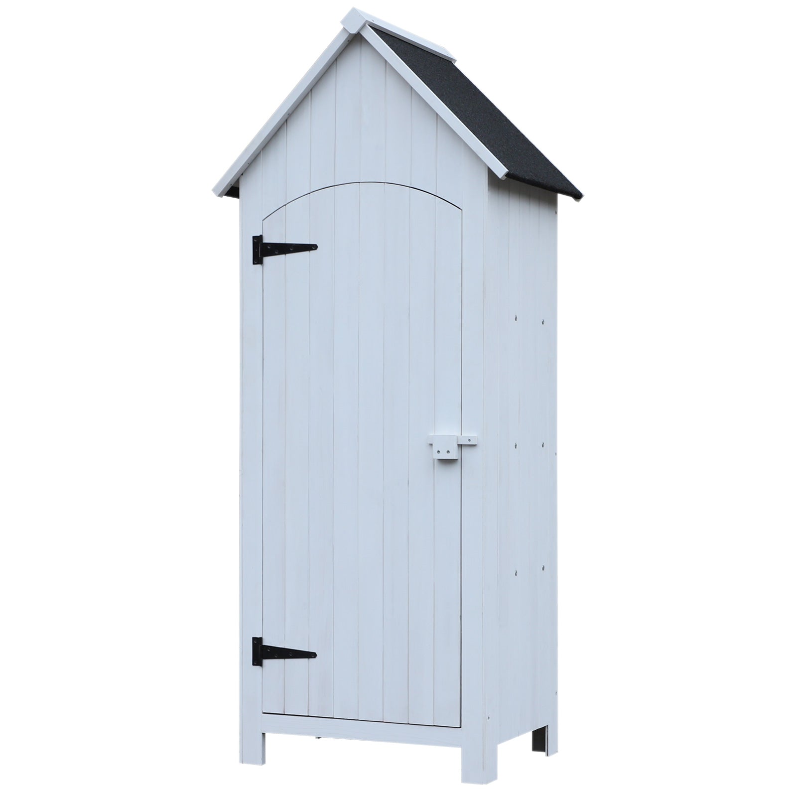 Garden Shed Wooden Outdoor Garden Cabin Garden Cabinet with Bituminous Roof 3 Shelves Door with Latch Outdoor Storage and Storage for Terrace 77.5 x 54.2 x 179.5 cm White