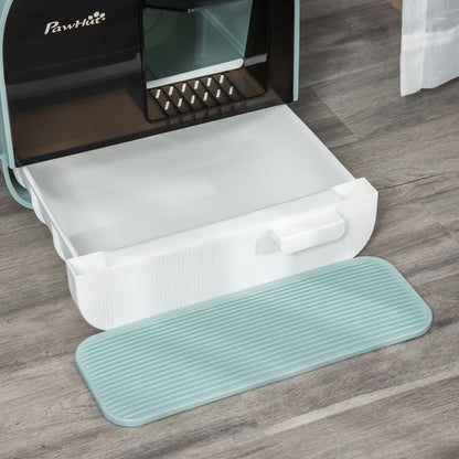 Cat Litter Box with Lid, Cat Toilet including Scoop and Litter Mat, Pull-out Tray, Cat Toilet for Large Cats, Green, 43 x 44 x 47 cm