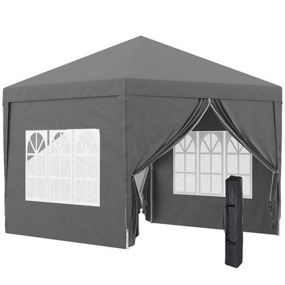 Outdoor Garden Gazebo Pop-Up Folding Reception Tent 3 x 3m with 4 Removable Sidewalls + Gray Carrying Bag