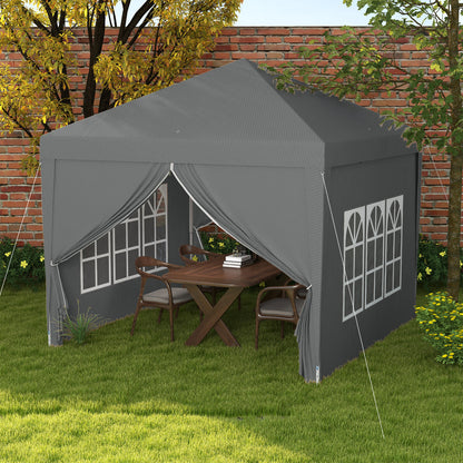 Outdoor Garden Gazebo Pop-Up Folding Reception Tent 3 x 3m with 4 Removable Sidewalls + Gray Carrying Bag