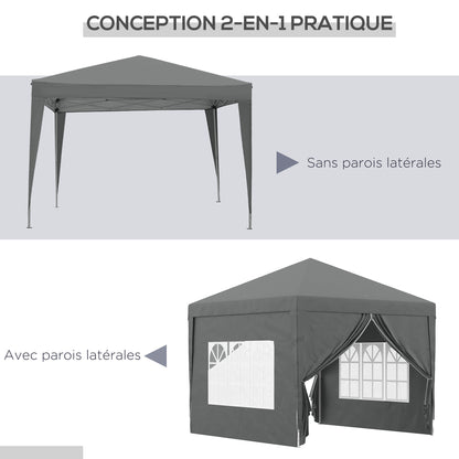 Outdoor Garden Gazebo Pop-Up Folding Reception Tent 3 x 3m with 4 Removable Sidewalls + Gray Carrying Bag