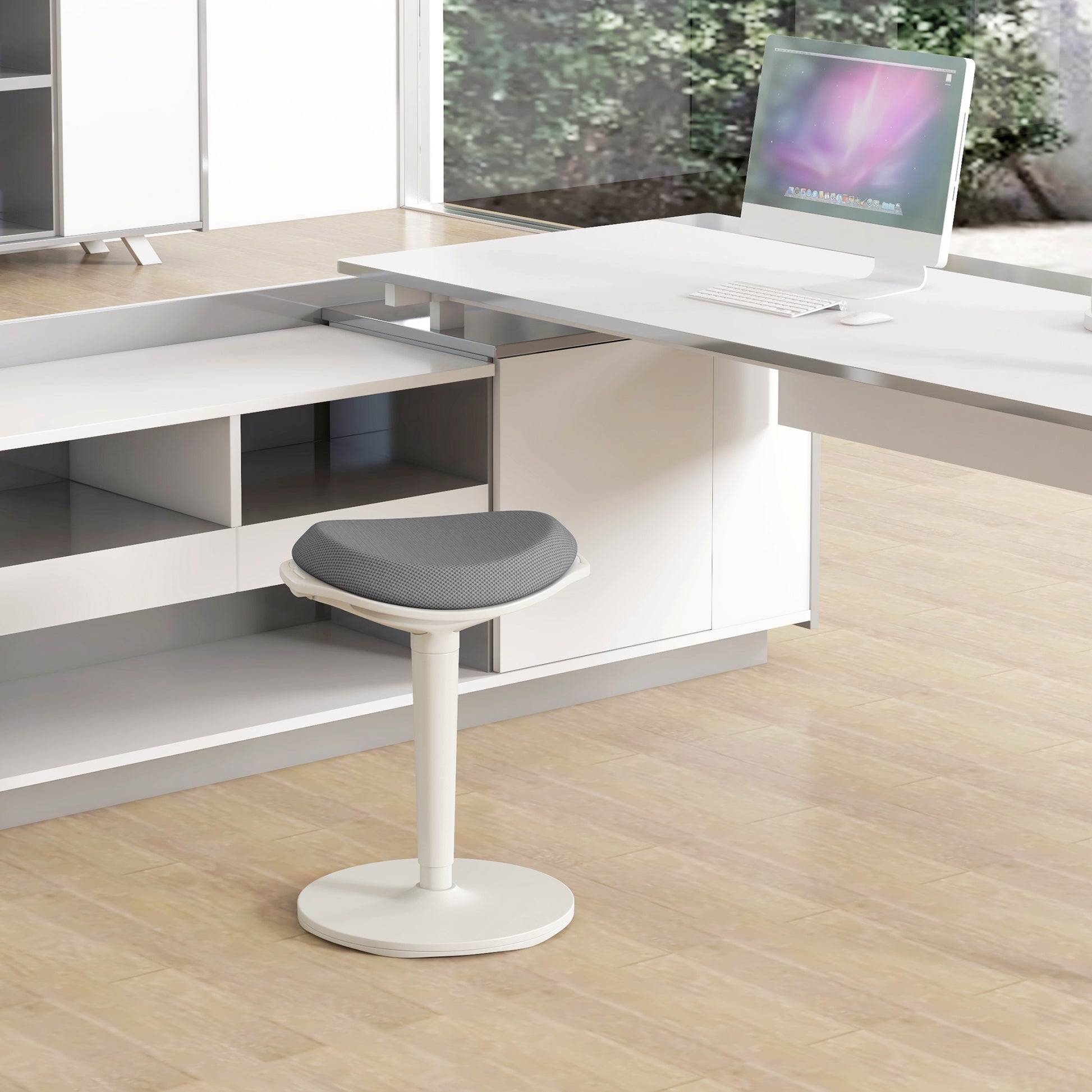 Sitting Stool, Ergonomic Office Stool, 56.5-71.5 cm Adjustable Height Work Stool, Swivel Chair for Office, Study Room, Mesh, Gray