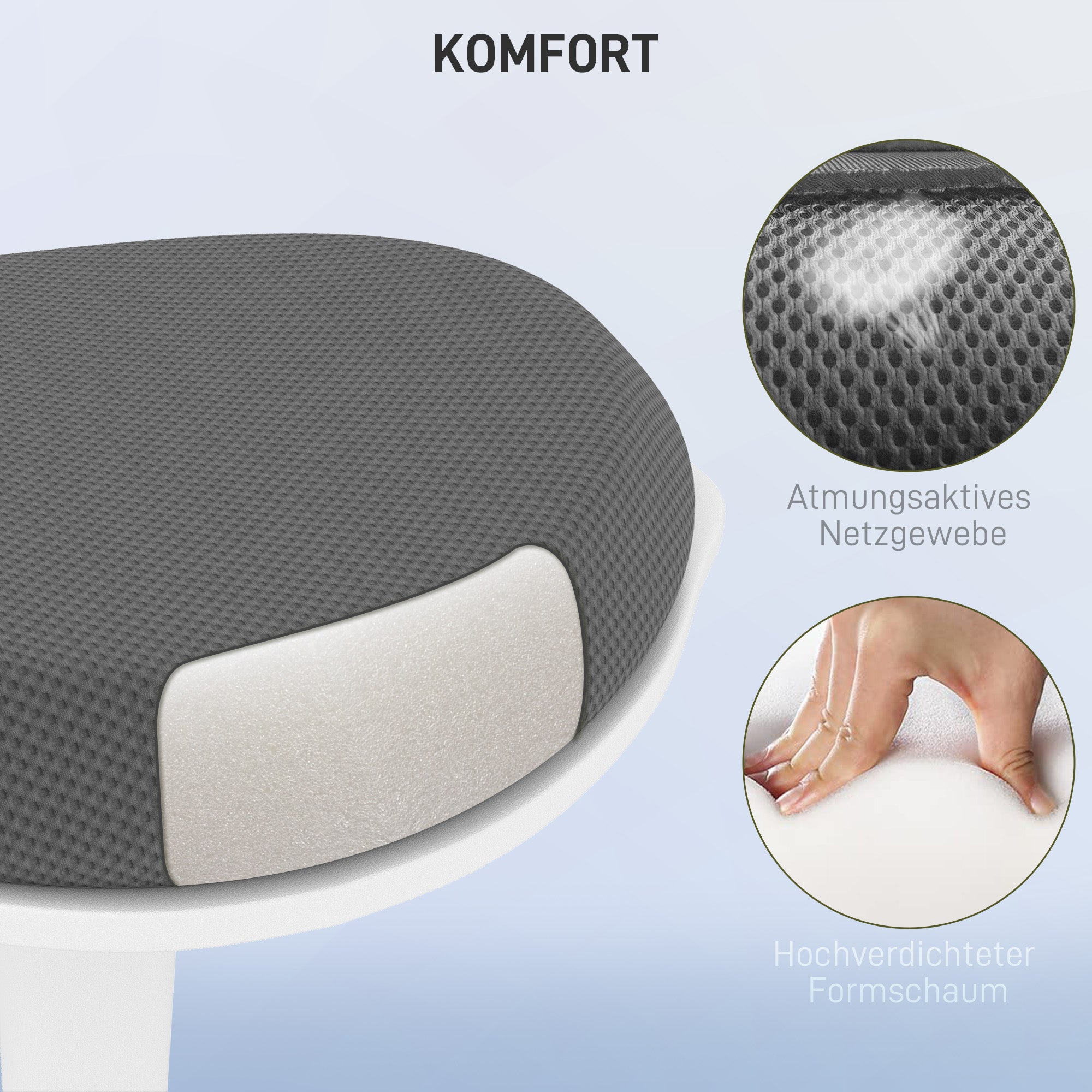 Sitting Stool, Ergonomic Office Stool, 56.5-71.5 cm Adjustable Height Work Stool, Swivel Chair for Office, Study Room, Mesh, Gray