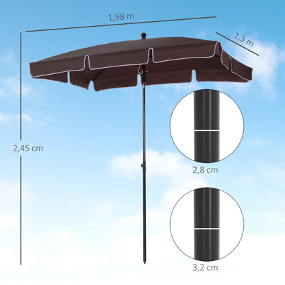 Aluminum Garden Umbrella 198x130x245 cm Rectangular Garden Parasol with Tilt Function for Terrace Patio Outdoor Cafe