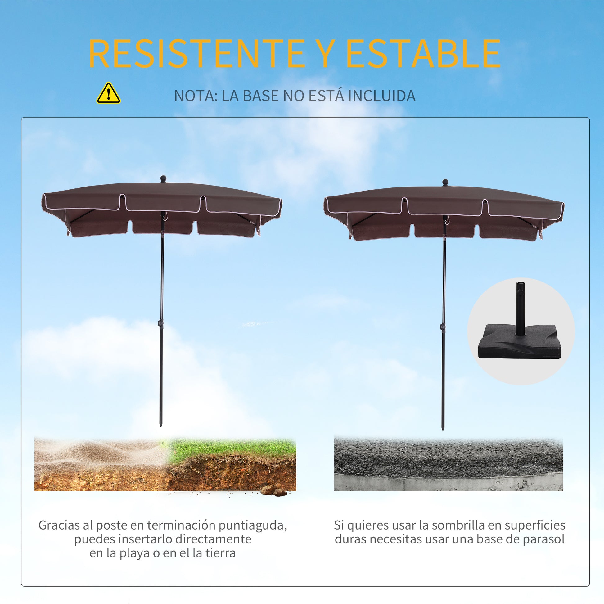 Aluminum Garden Umbrella 198x130x245 cm Rectangular Garden Parasol with Tilt Function for Terrace Patio Outdoor Cafe