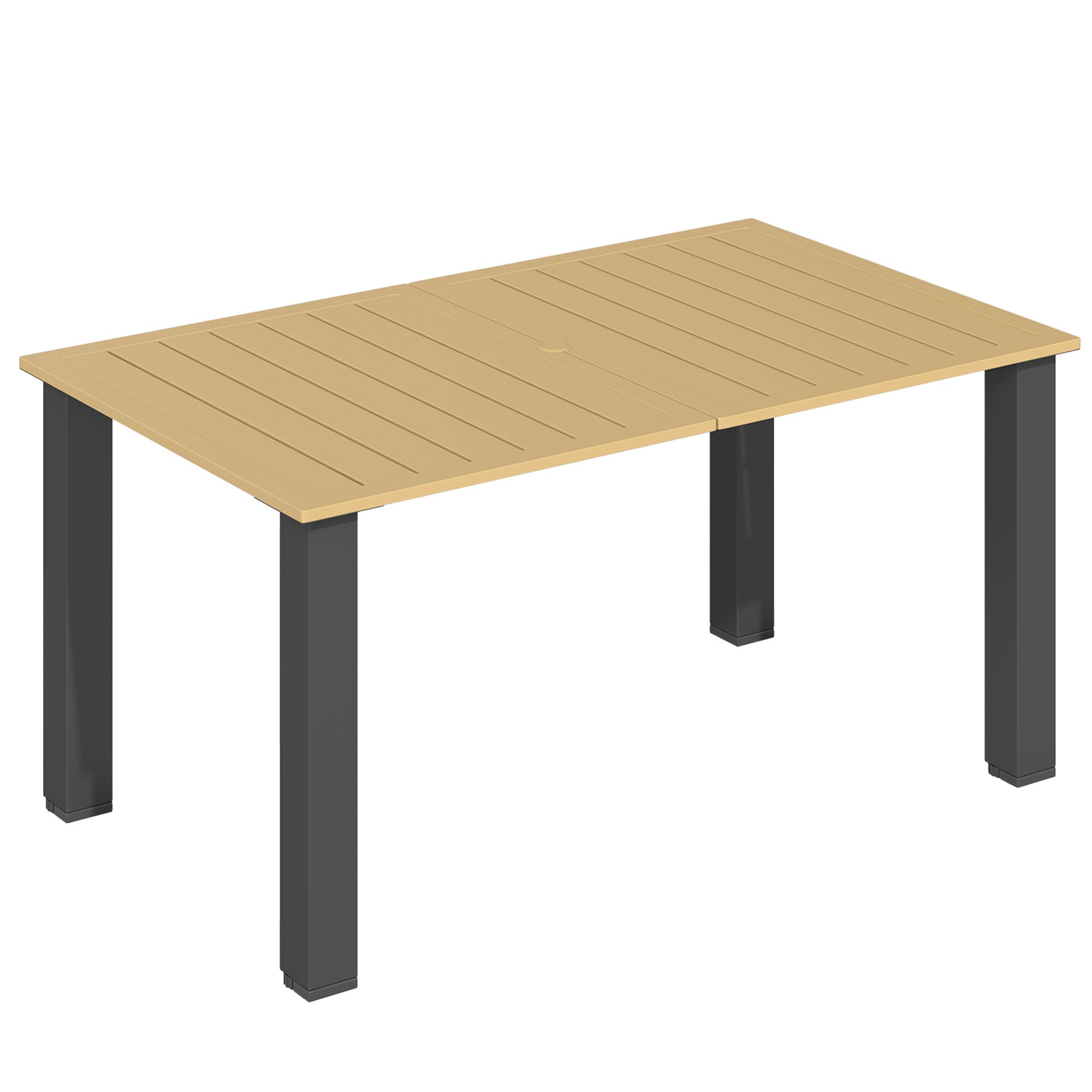 Rectangular Garden Table Outdoor Patio Terrace Table 150x90x73 cm with Steel Legs Umbrella Hole and Slatted Design Load 70 kg for Terrace Patio Brown