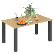 Rectangular Garden Table Outdoor Patio Terrace Table 150x90x73 cm with Steel Legs Umbrella Hole and Slatted Design Load 70 kg for Terrace Patio Brown