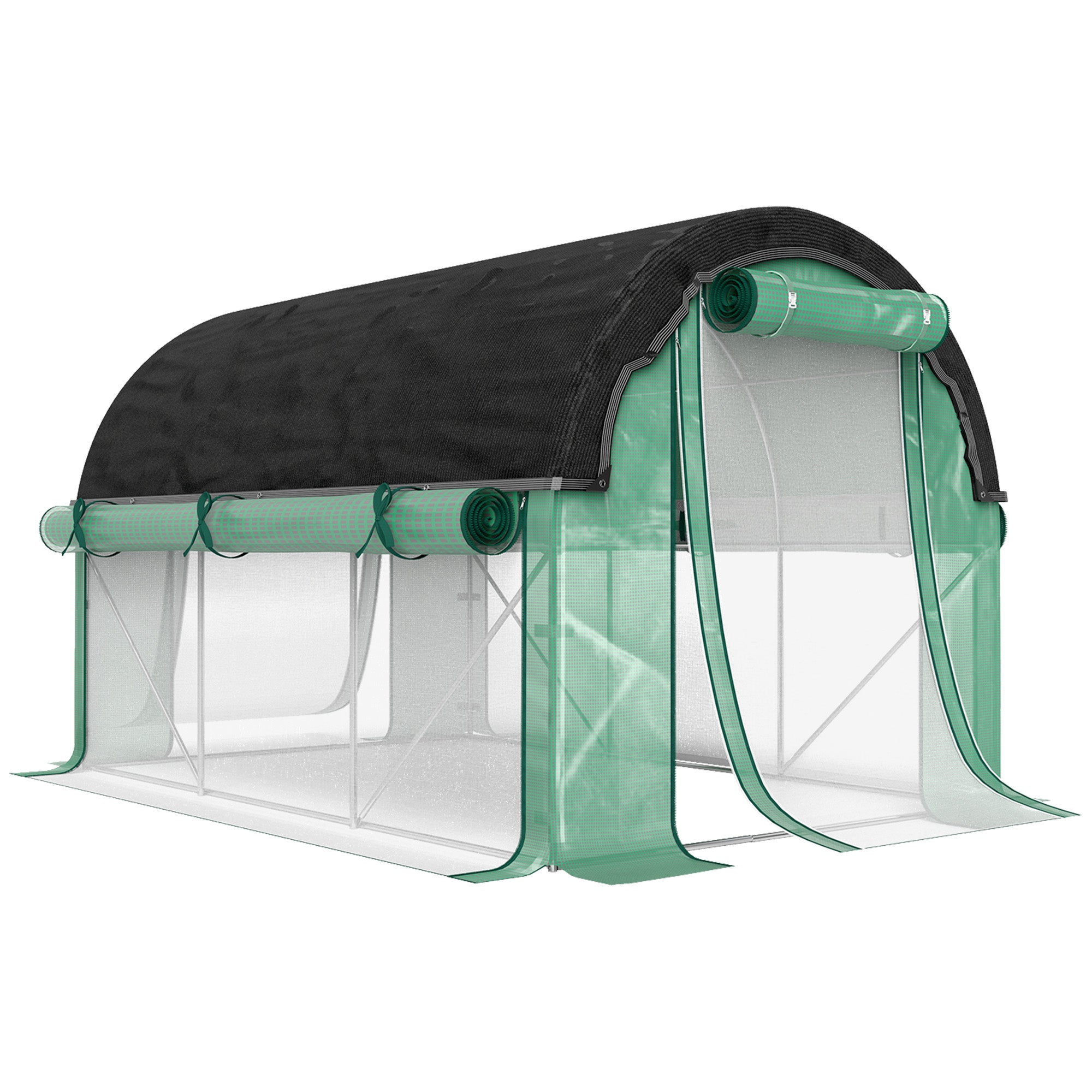 Greenhouse 3 x 2 x 2 m Foil Greenhouse with 6 Windows, Roll-Up Doors, Roll-Up Side Walls, UV-Resistant Foil Tunnel, Winterproof Tomato Greenhouse with Ground Anchors