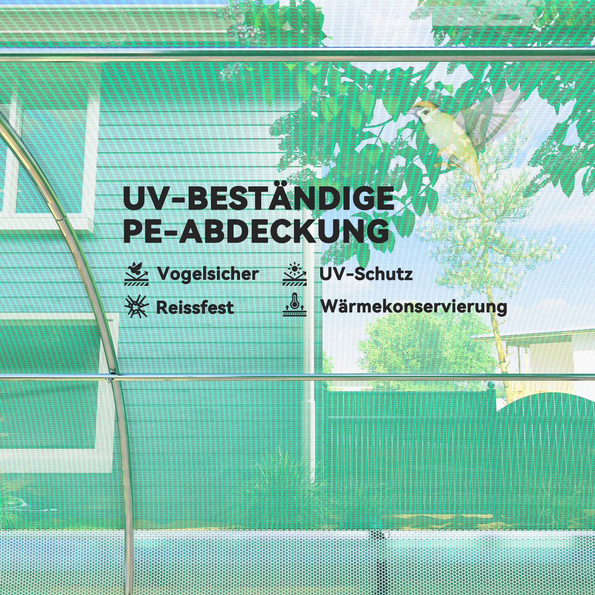 Greenhouse 3 x 2 x 2 m Foil Greenhouse with 6 Windows, Roll-Up Doors, Roll-Up Side Walls, UV-Resistant Foil Tunnel, Winterproof Tomato Greenhouse with Ground Anchors