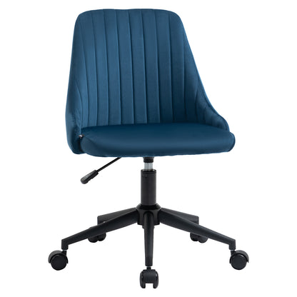 Office Chair Swivel Desk Chair Ergonomic Line Design Adjustable Height 360° Rotatable Foam Velvet Polyester Blue 50 x 58 x 77-87 cm