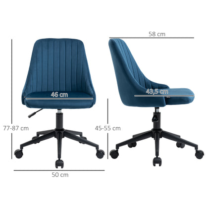Office Chair Swivel Desk Chair Ergonomic Line Design Adjustable Height 360° Rotatable Foam Velvet Polyester Blue 50 x 58 x 77-87 cm