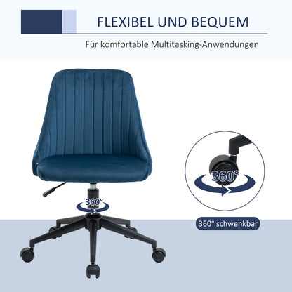 Office Chair Swivel Desk Chair Ergonomic Line Design Adjustable Height 360° Rotatable Foam Velvet Polyester Blue 50 x 58 x 77-87 cm