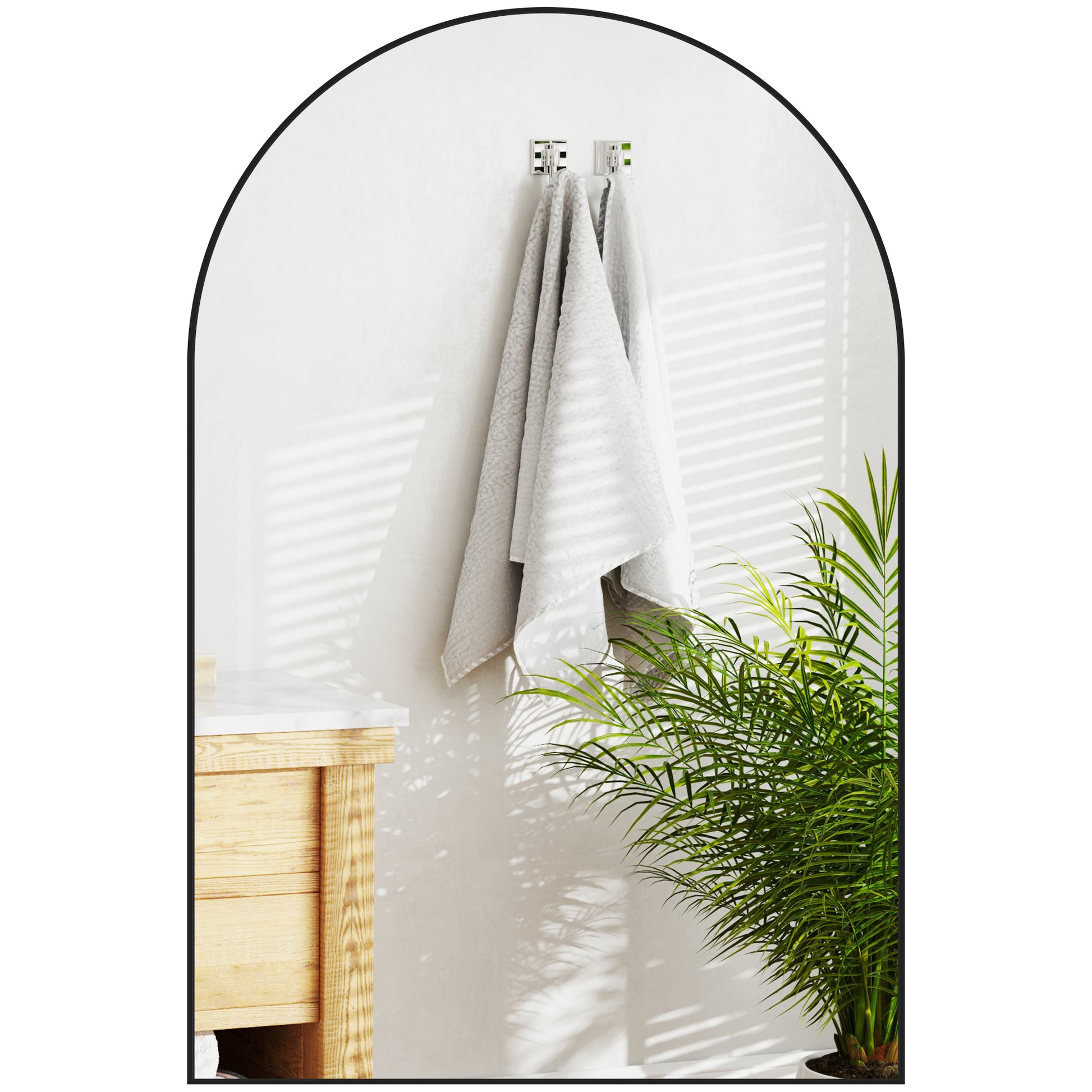 Arched Wall Mirror, Bathroom Mirror, 60 x 90 cm, high definition, with aluminum alloy frame, for bedroom, living room, entryway, black
