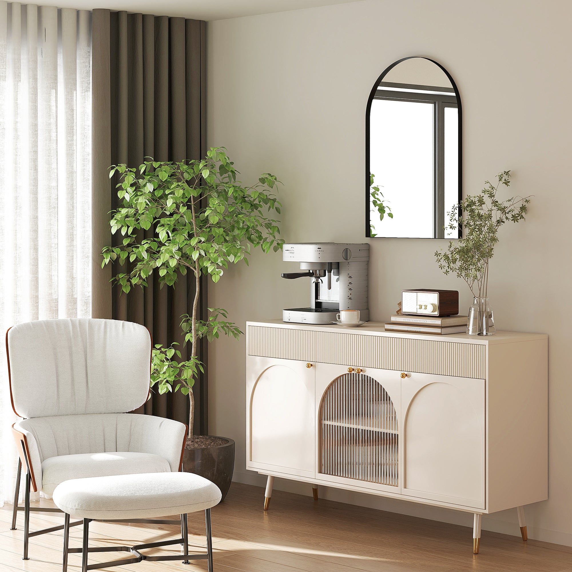 Arched Wall Mirror, Bathroom Mirror, 60 x 90 cm, high definition, with aluminum alloy frame, for bedroom, living room, entryway, black
