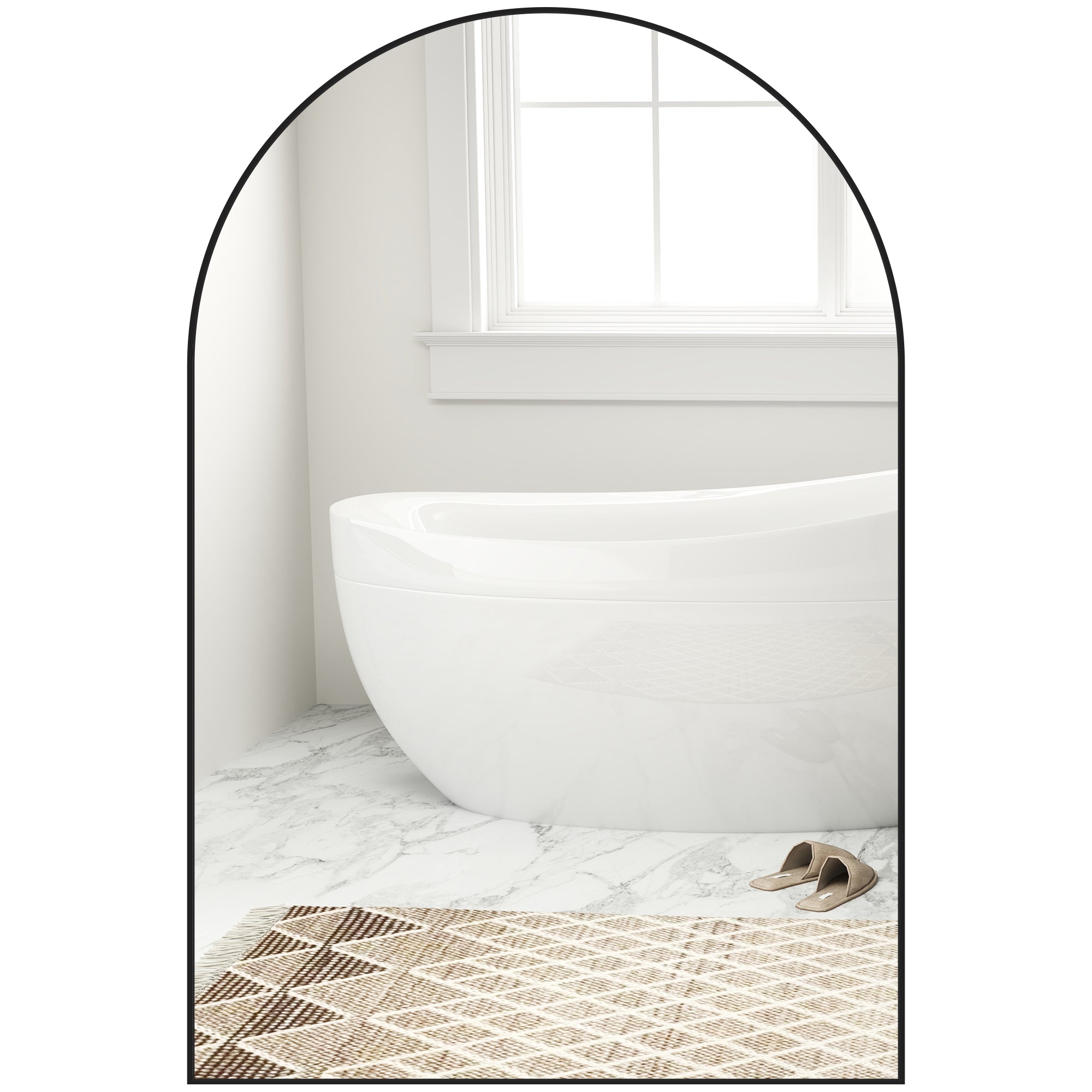 Arched Wall Mirror, Bathroom Mirror, 60 x 90 cm, high definition, with aluminum alloy frame, for bedroom, living room, entryway, black