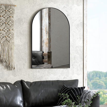 Arched Wall Mirror, Bathroom Mirror, 60 x 90 cm, high definition, with aluminum alloy frame, for bedroom, living room, entryway, black