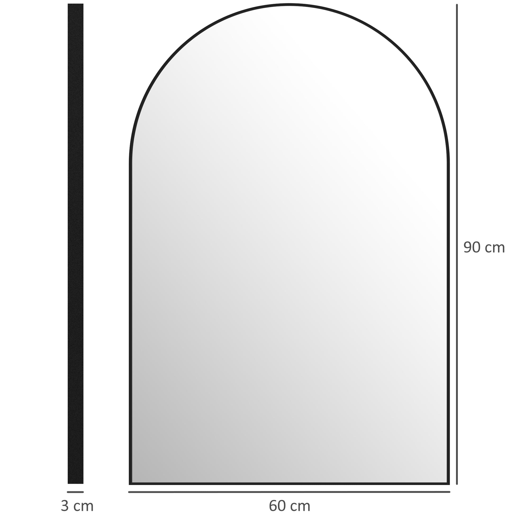 Arched Wall Mirror, Bathroom Mirror, 60 x 90 cm, high definition, with aluminum alloy frame, for bedroom, living room, entryway, black