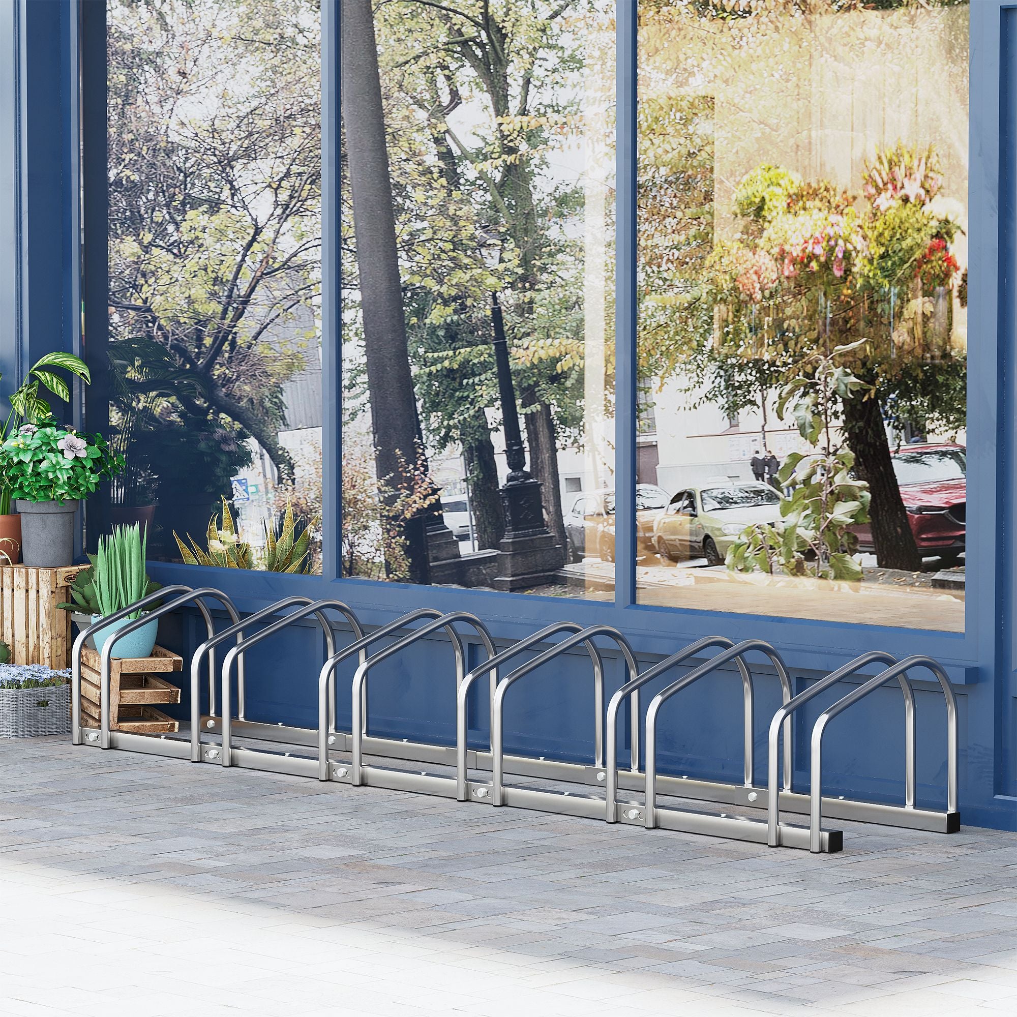 Bike Stand Bicycle Rack Multiple Stand Display Stand Bike Rack Weatherproof Durable Floor and Wall Mount Steel for up to 6 Bikes Silver 179 x 33 x 27 cm
