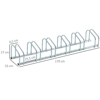 Bike Stand Bicycle Rack Multiple Stand Display Stand Bike Rack Weatherproof Durable Floor and Wall Mount Steel for up to 6 Bikes Silver 179 x 33 x 27 cm